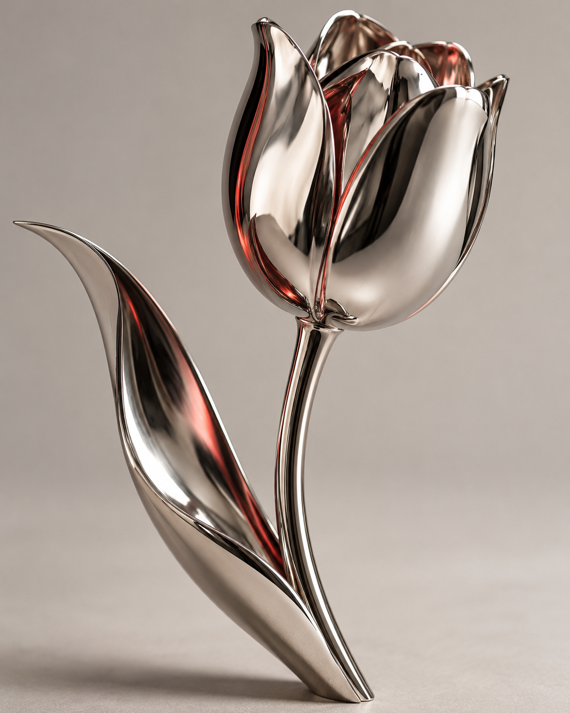 A sculptural chrome tulip, a minimal product photography concept